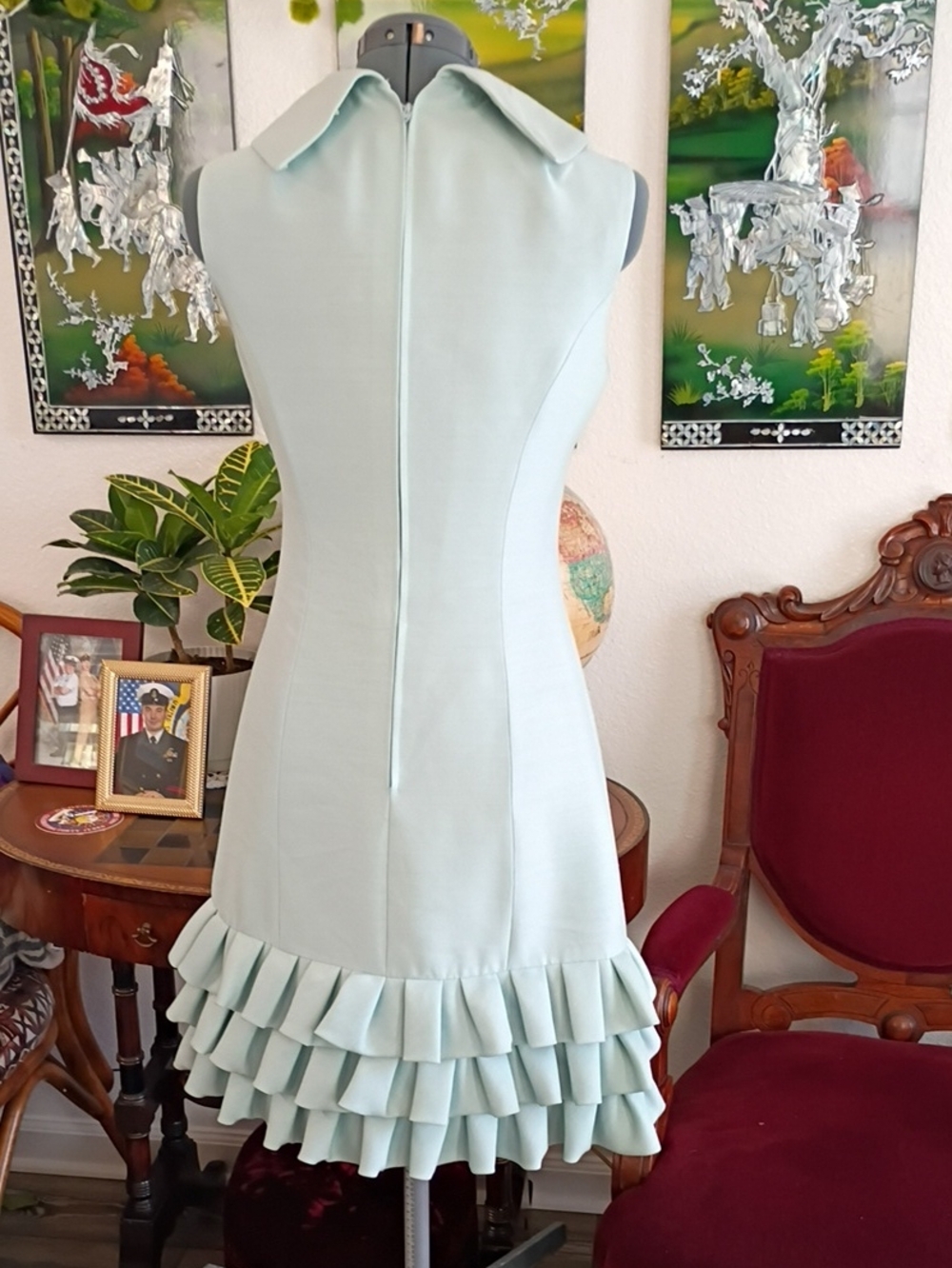 Lilli Ann Vintage 1960s Light Teal Wool Dress And Coat Set Size Extra Small - Picture 10 of 12